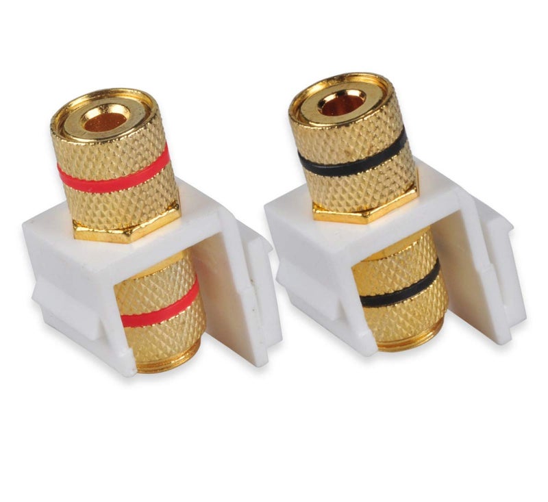 HTTX Speaker Wall Plate with 4 Banana Binding Posts, HTTX White Gold-Plated Female Speaker Wire Socket Connector for Wallplate with Black & Red Rings - Image 3